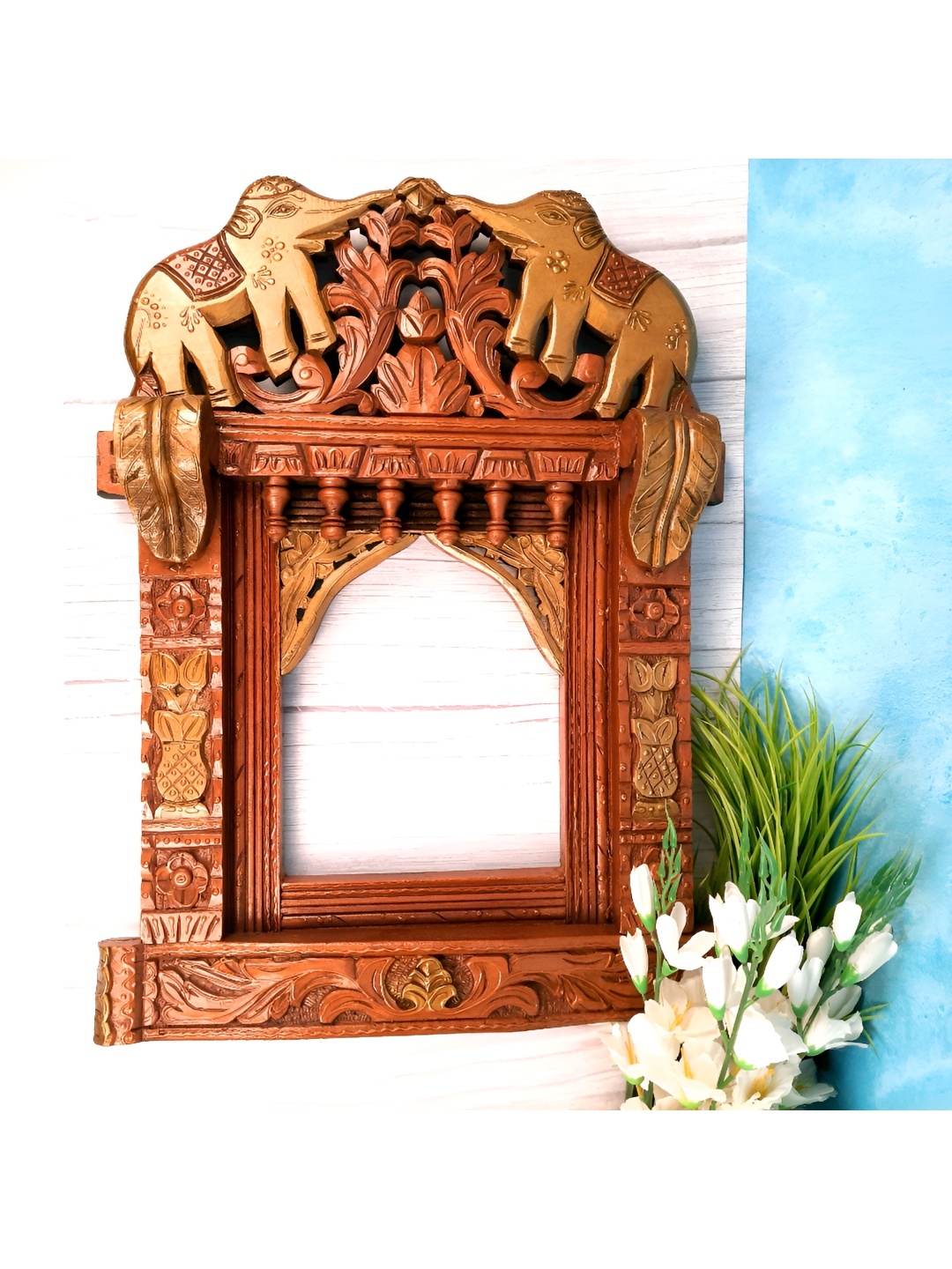 

apka mart Brown Textured Wooden Jharokha Wall Decor
