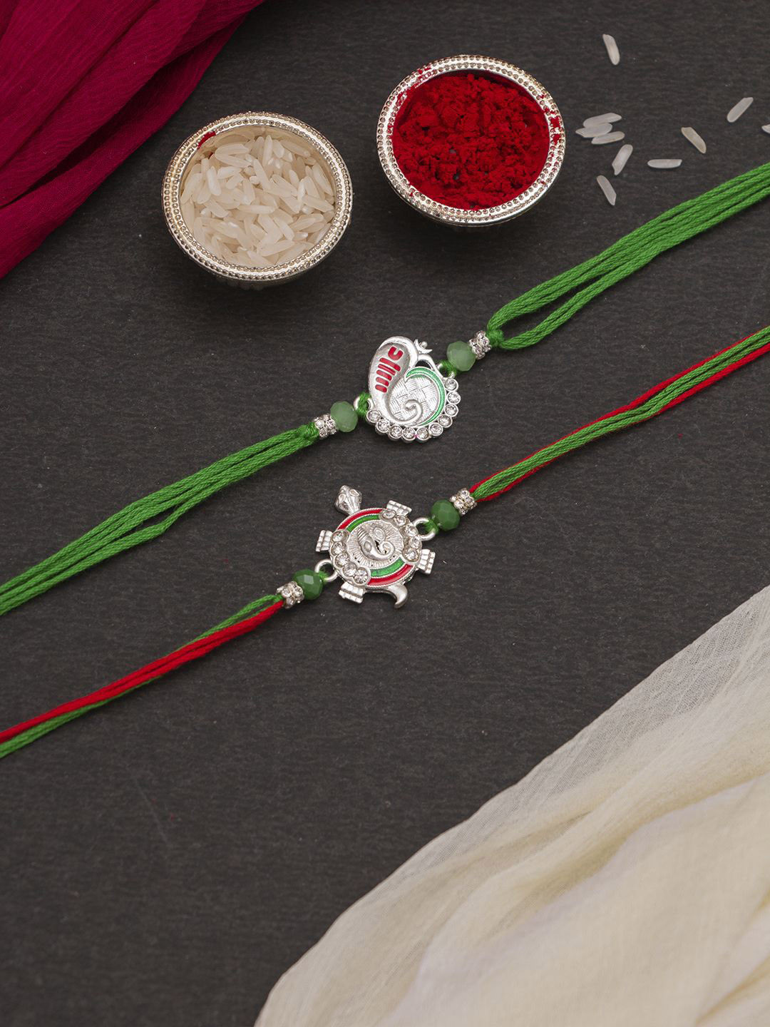 

CraftVatika Set Of 2 Beaded Rakhis With Greeting Card, Red