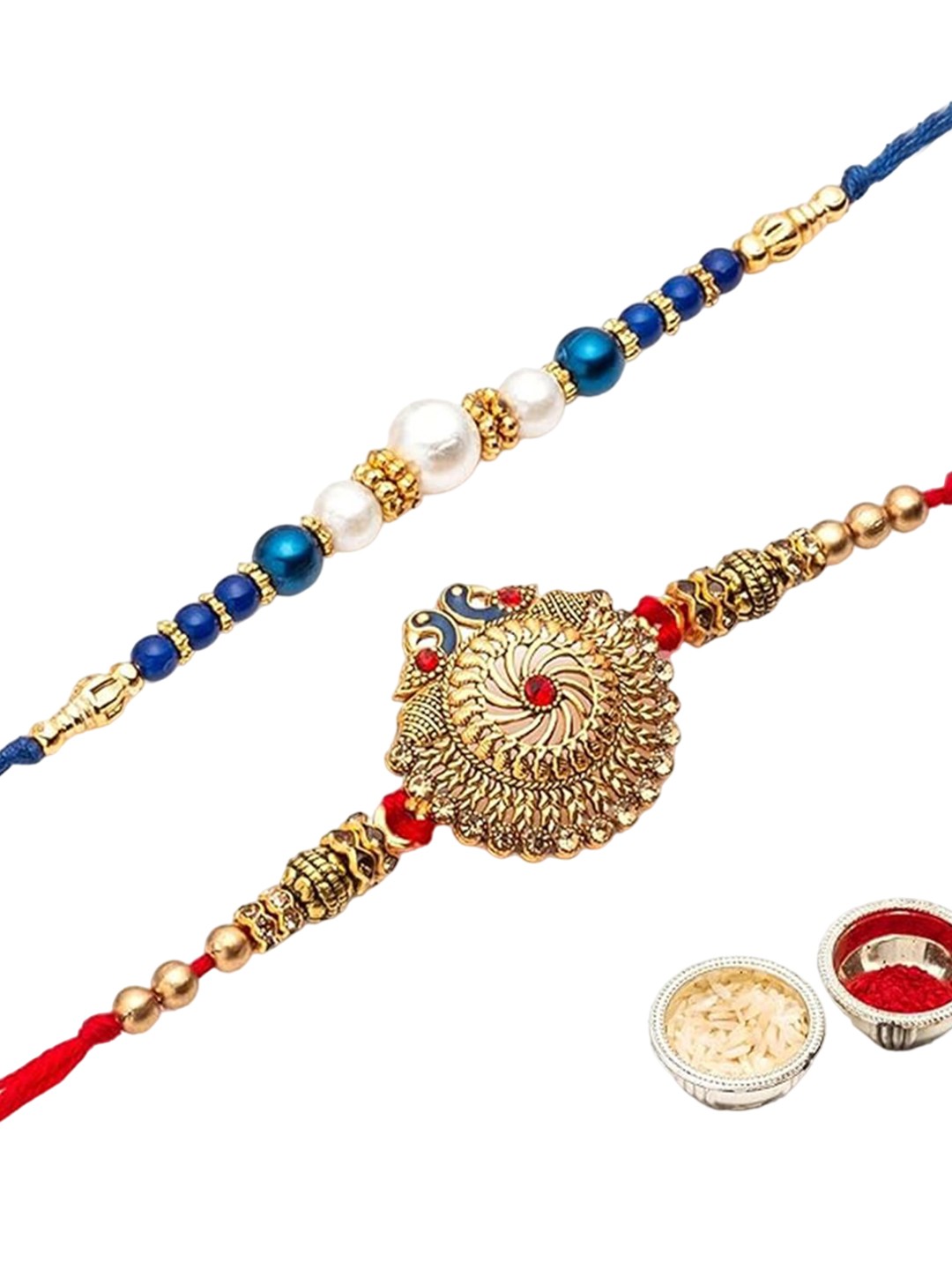 

CraftVatika Set Of 2 Beaded Rakhis With Greeting Card, Blue