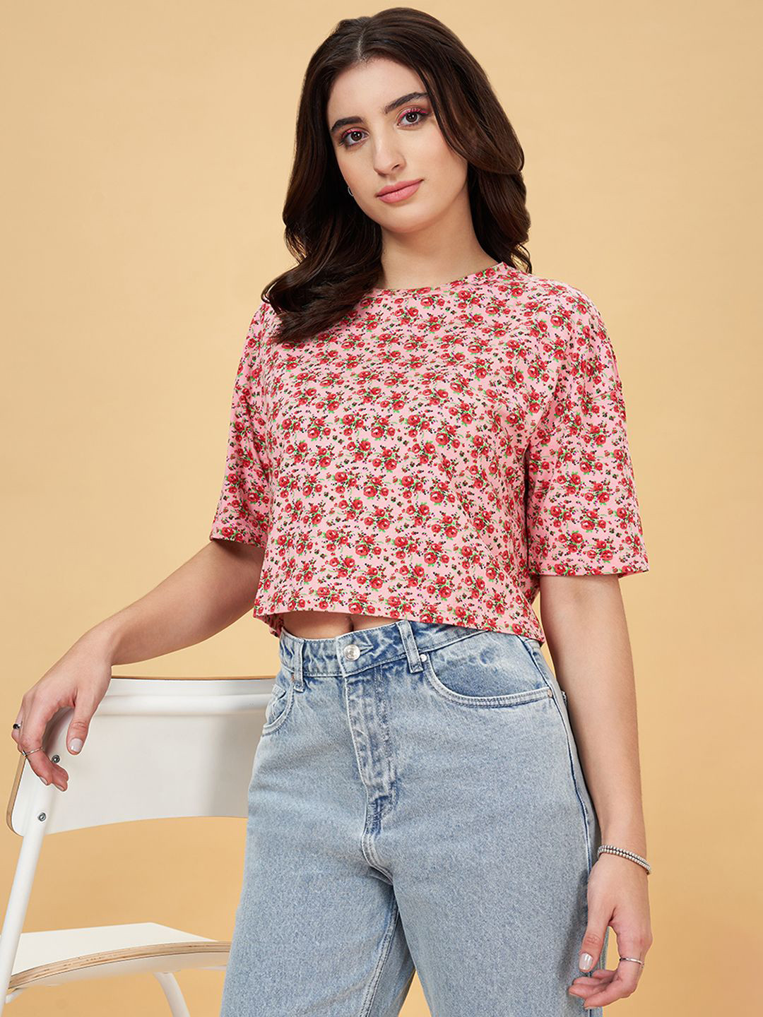 

YU by Pantaloons Floral Print Cotton Top, Pink