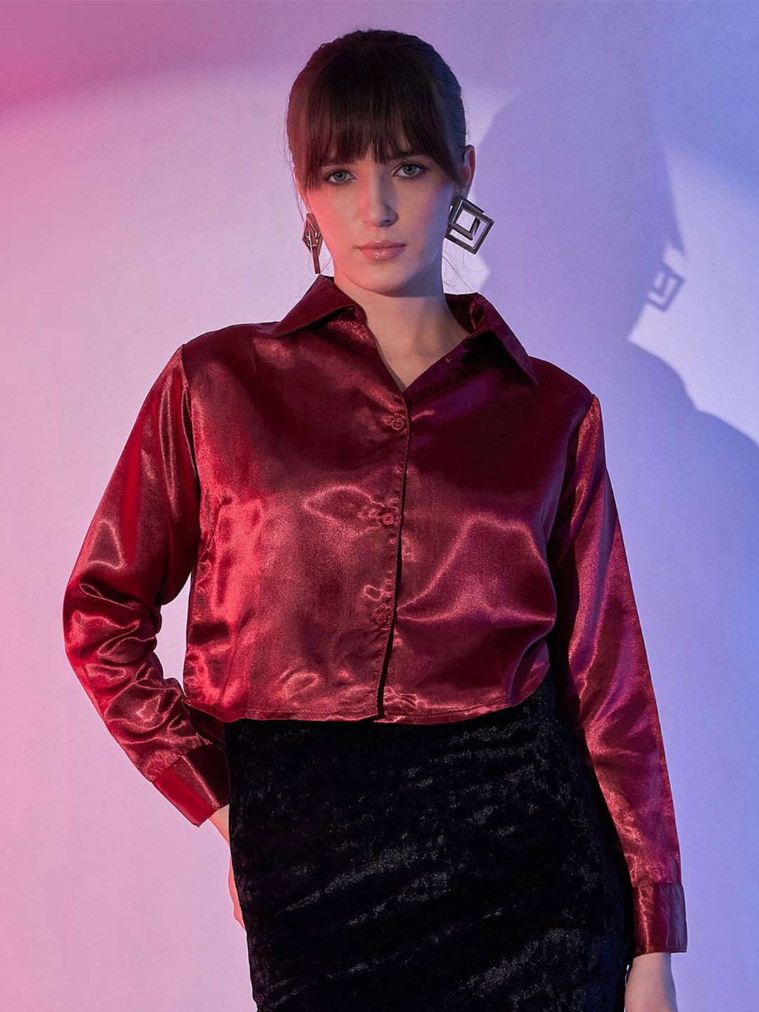 

BUY NEW TREND Women Solid Comfort Boxy Opaque Formal Shirt, Maroon