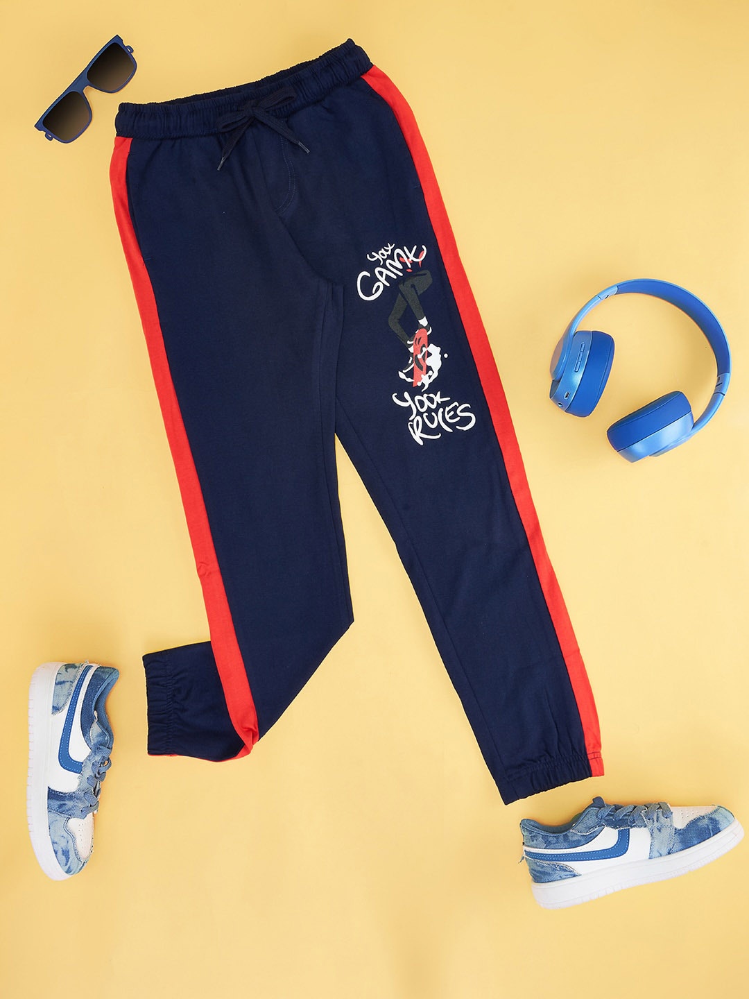 

Pantaloons Junior Boys Cotton Slim Fit Mid Rise Joggers, Navy blue
