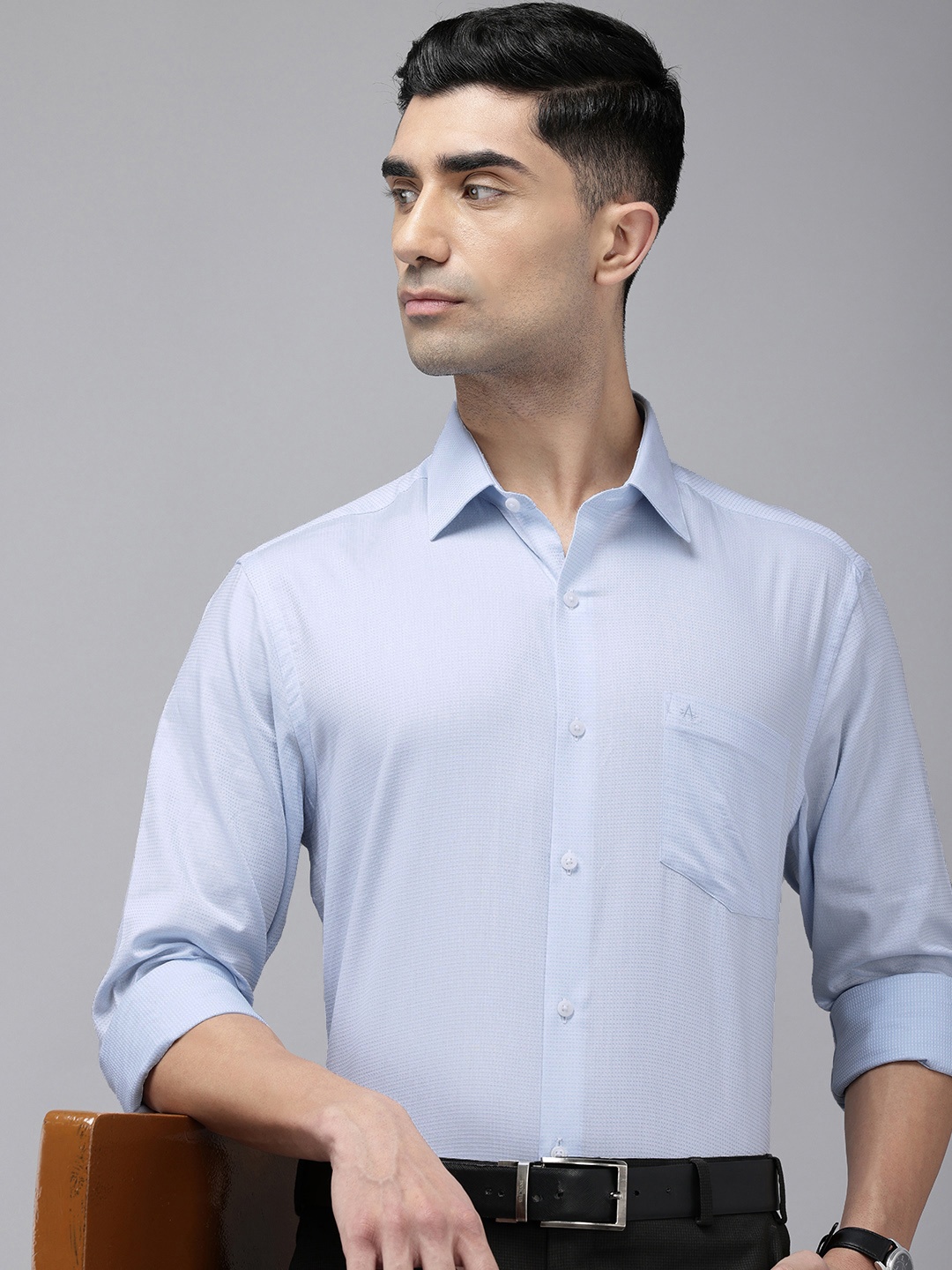 

Arrow Pure Cotton Textured Manhattan Slim Fit Opaque Formal Shirt, Blue