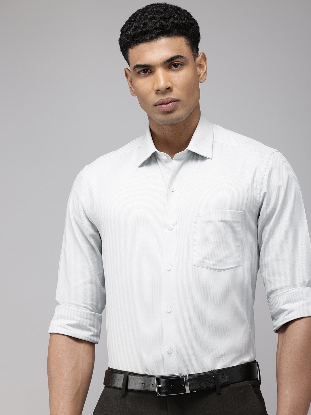 

Arrow Men Self Design Manhattan Slim Fit Opaque Pure Cotton Formal Shirt, Grey