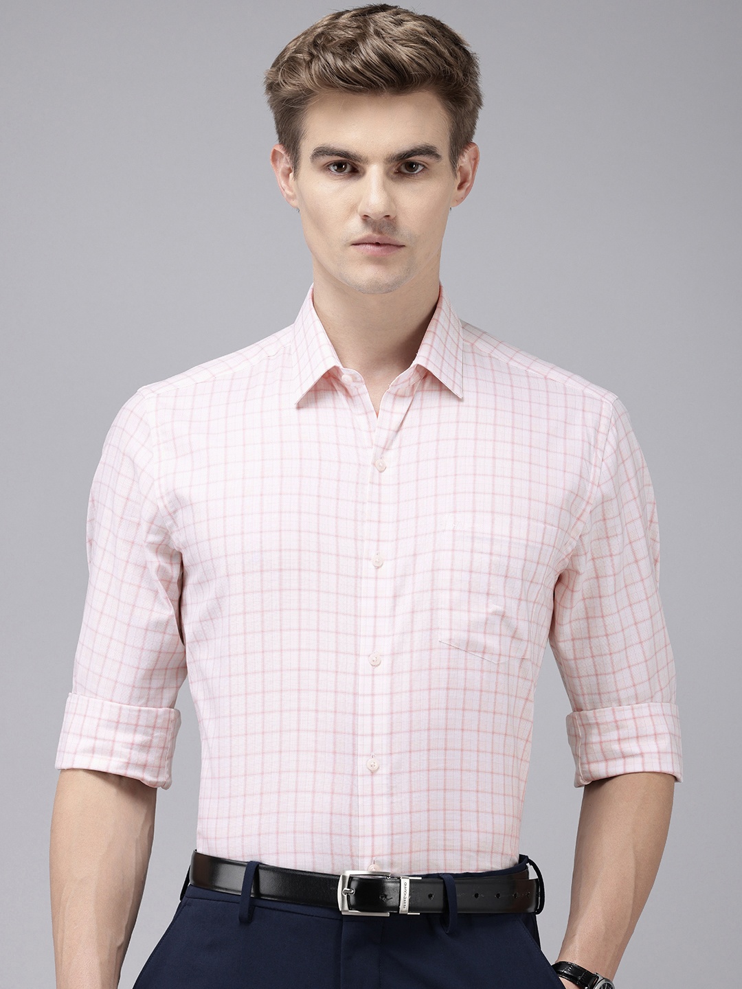 

Arrow Manhattan Slim Fit Checked Cutaway Collar Pure Cotton Formal Shirt, White