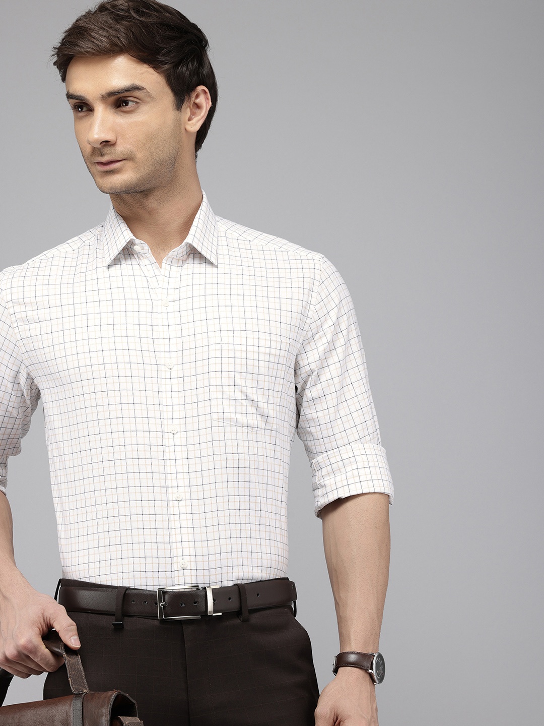 

Arrow Manhattan Slim Fit Checked Pure Cotton Formal Shirt, White