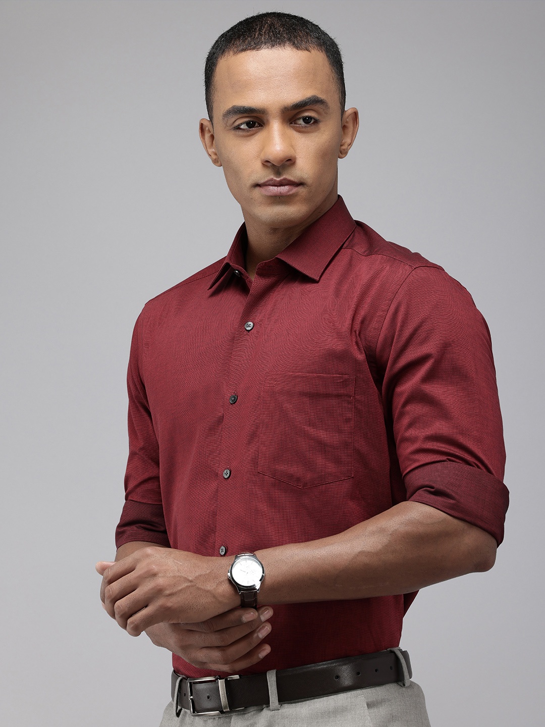 

Arrow Manhattan Slim Fit Opaque Pure Cotton Formal Shirt, Maroon