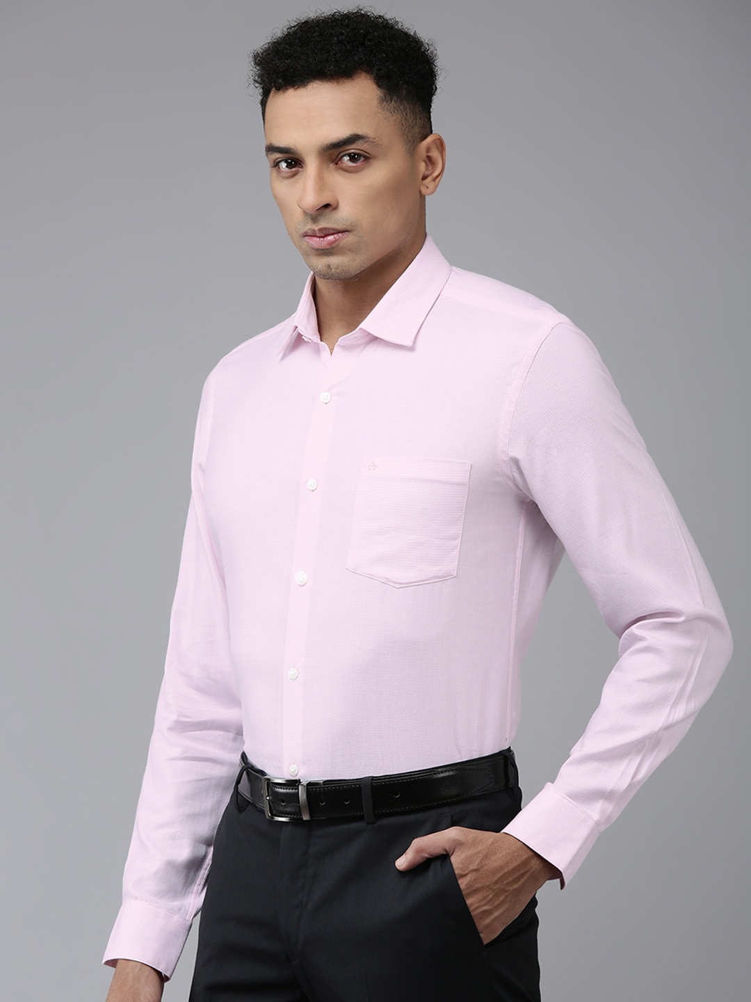 

Arrow Pure Cotton Self Design Textured Manhattan Slim Fit Opaque Formal Shirt, Pink