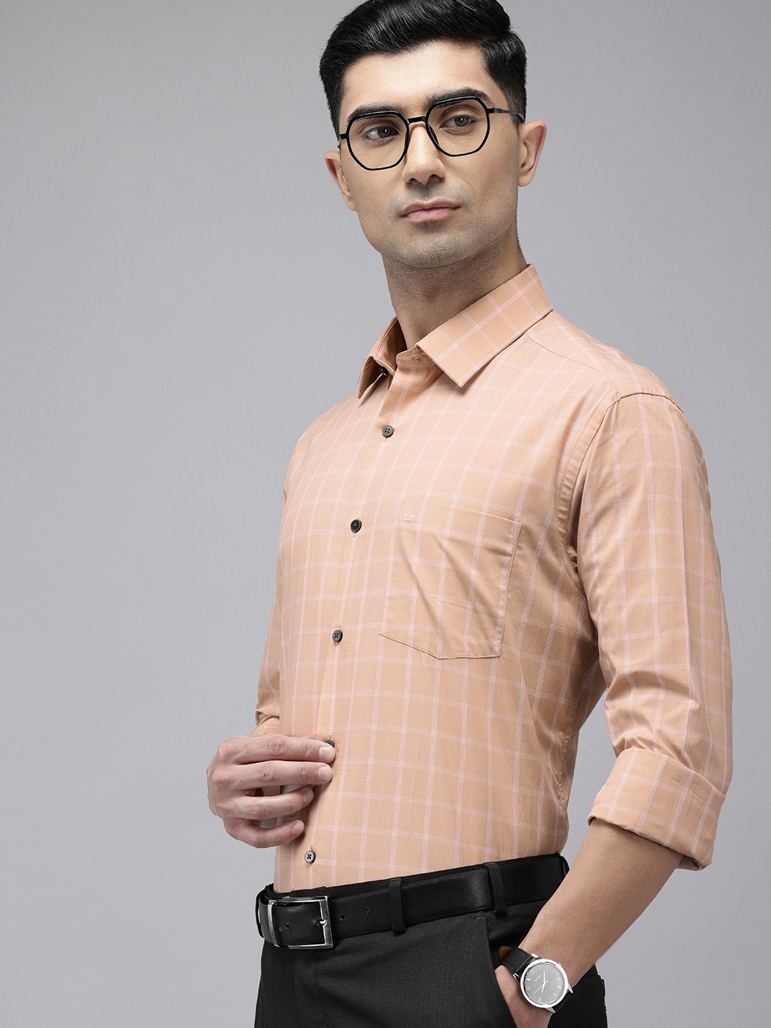 

Arrow Pure Cotton Manhattan Slim Fit Tartan Checks Opaque Formal Shirt, Beige