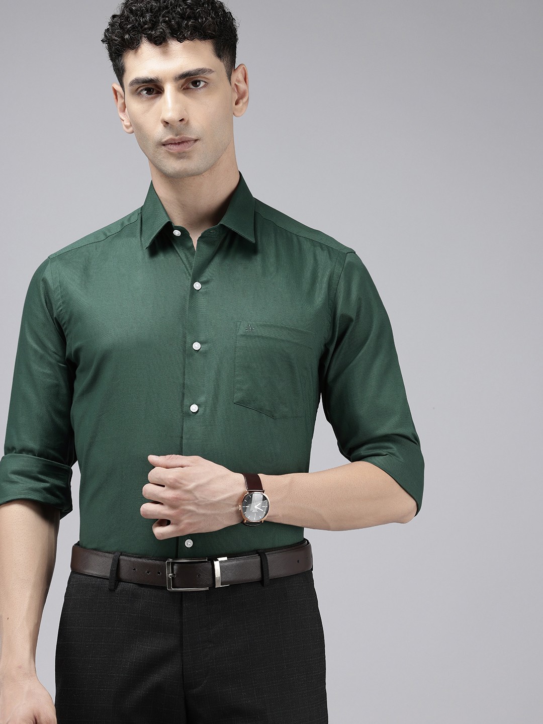 

Arrow Pure Cotton Manhattan Slim Fit Self Design Textured Formal Shirt, Green