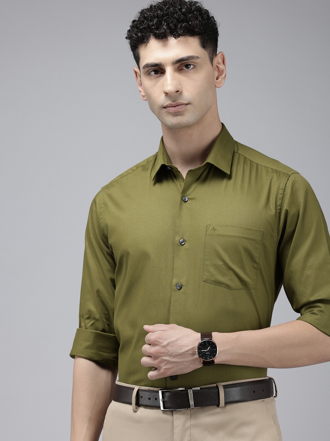 

Arrow Pure Cotton Manhattan Slim Fit Opaque Formal Shirt, Olive