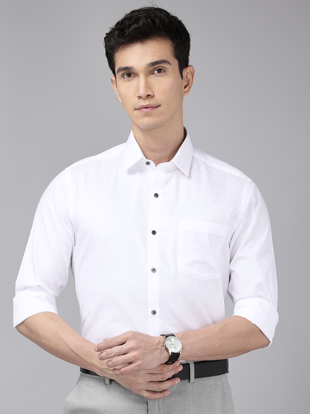 

Arrow Pure Cotton Self-Design Checked Manhattan Slim Fit Formal Shirt, White