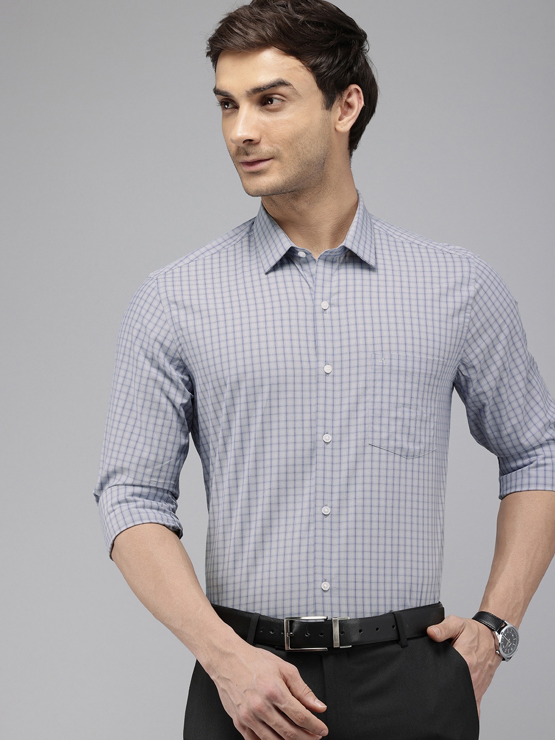 

Arrow Pure Cotton Manhattan Slim Fit Opaque Checked Formal Shirt, Grey