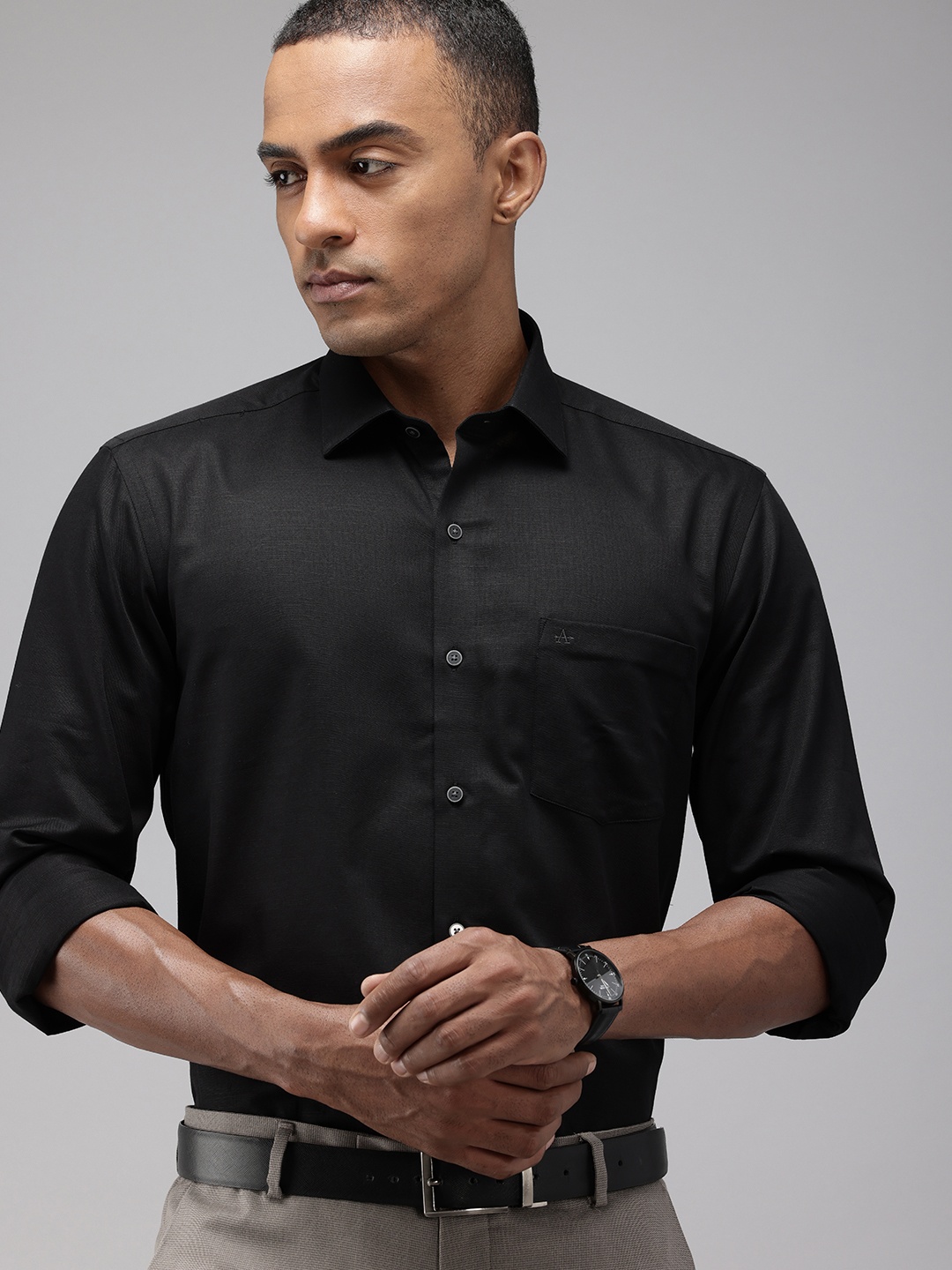 

Arrow Manhattan Slim Fit Opaque Pure Cotton Formal Shirt, Black