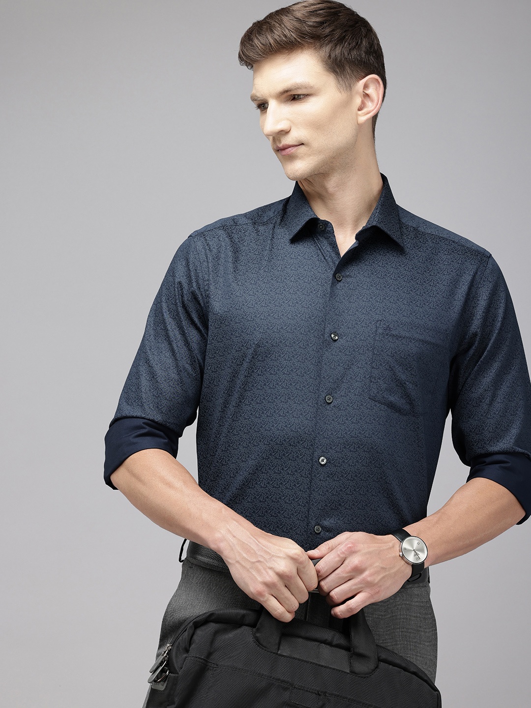 

Arrow Originals Manhattan Slim Fit Floral Print Pure Cotton Formal Shirt, Navy blue