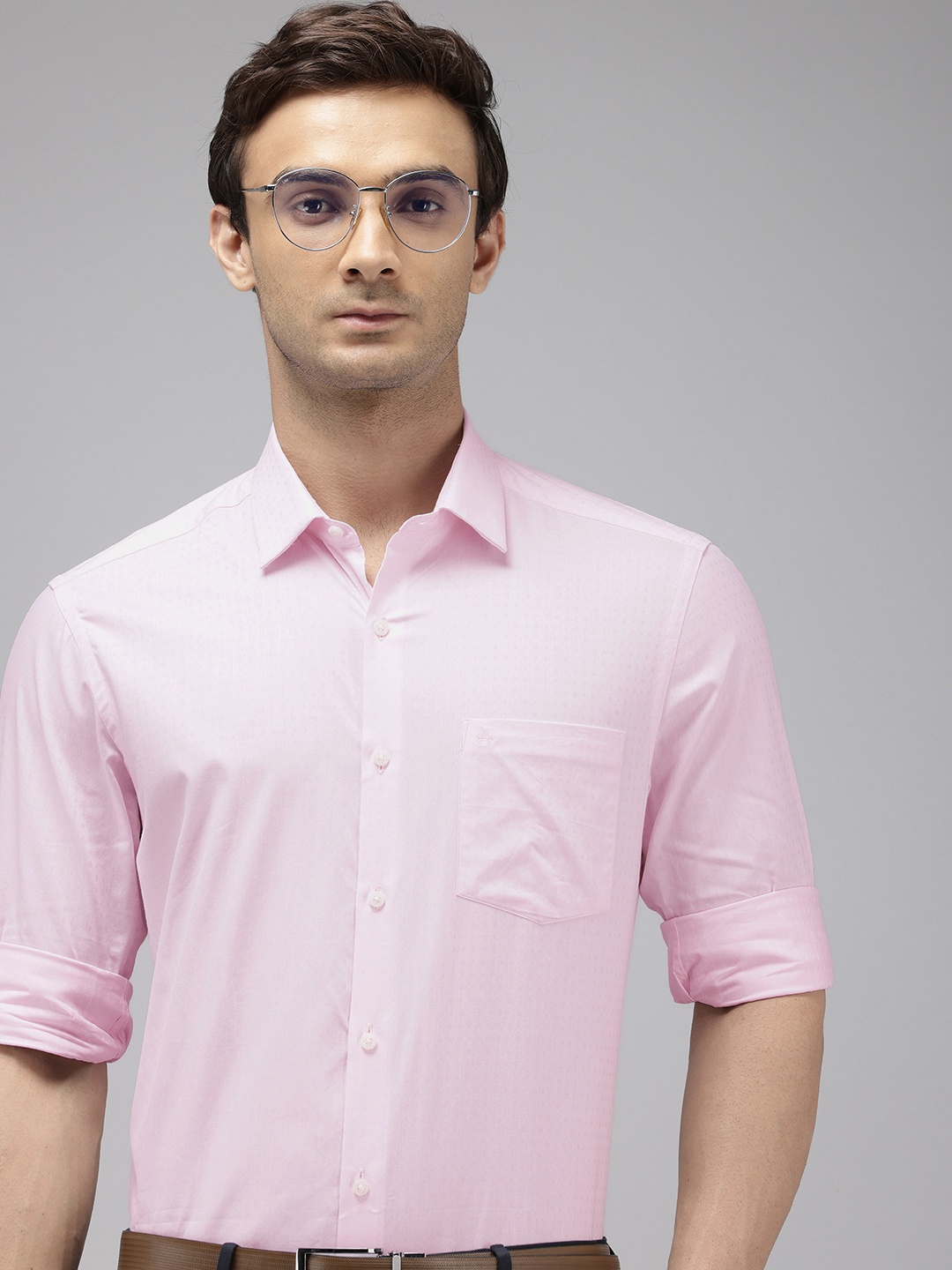 

Arrow Self Design Manhattan Slim Fit Opaque Pure Cotton Formal Shirt, Pink