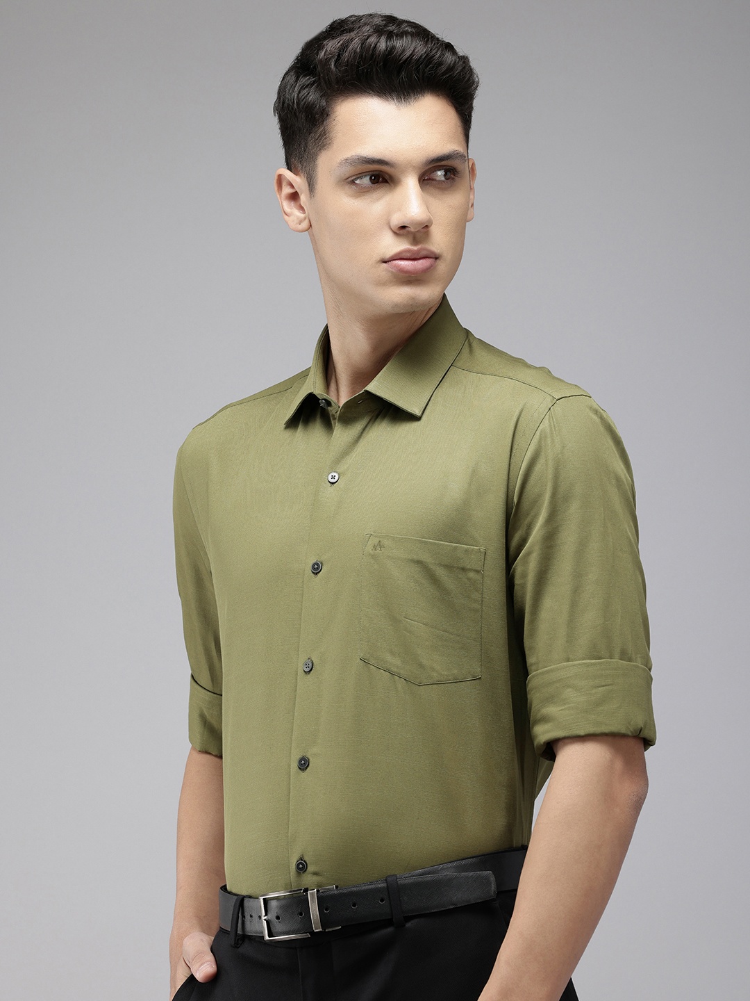 

Arrow Pure Cotton Manhattan Slim Fit Self Design Textured Formal Shirt, Green