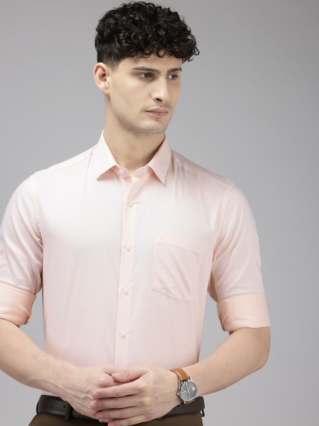 

Arrow Self Design Manhattan Slim Fit Opaque Pure Cotton Formal Shirt, Pink