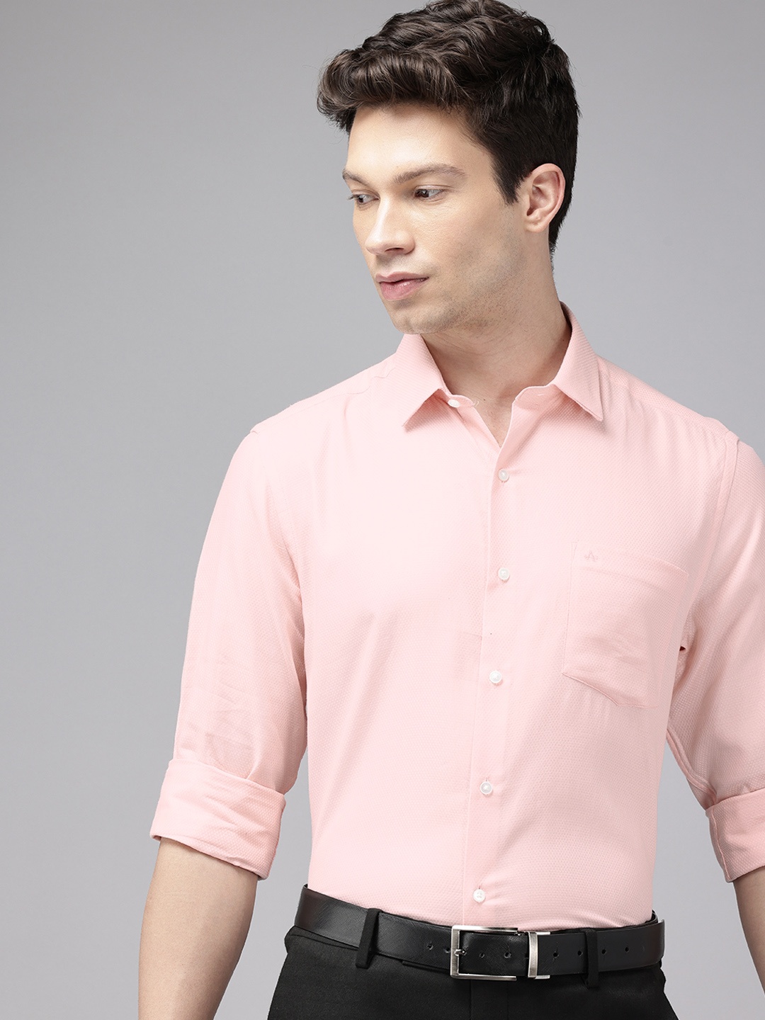 

Arrow Pure Cotton Self-Design Textured Manhattan Slim Fit Formal Shirt, Peach