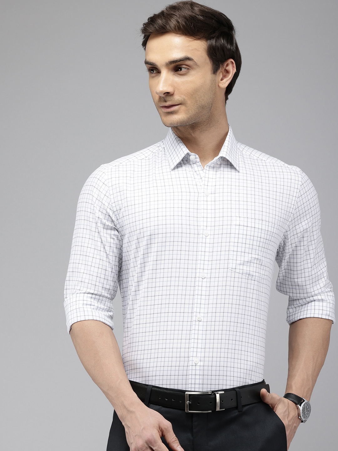 

Arrow Manhattan Slim Fit Checked Pure Cotton Formal Shirt, White