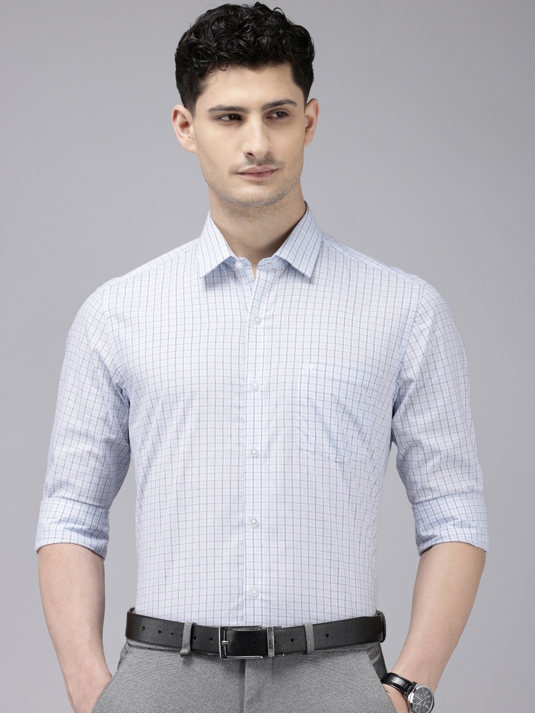 

Arrow Manhattan Slim Fit Grid Tattersall Checks Pure Cotton Formal Shirt, White