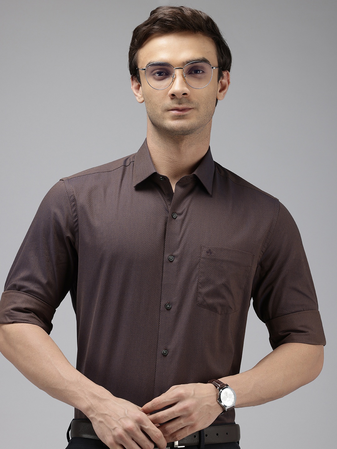 

Arrow Manhattan Slim Fit Opaque Pure Cotton Formal Shirt, Brown