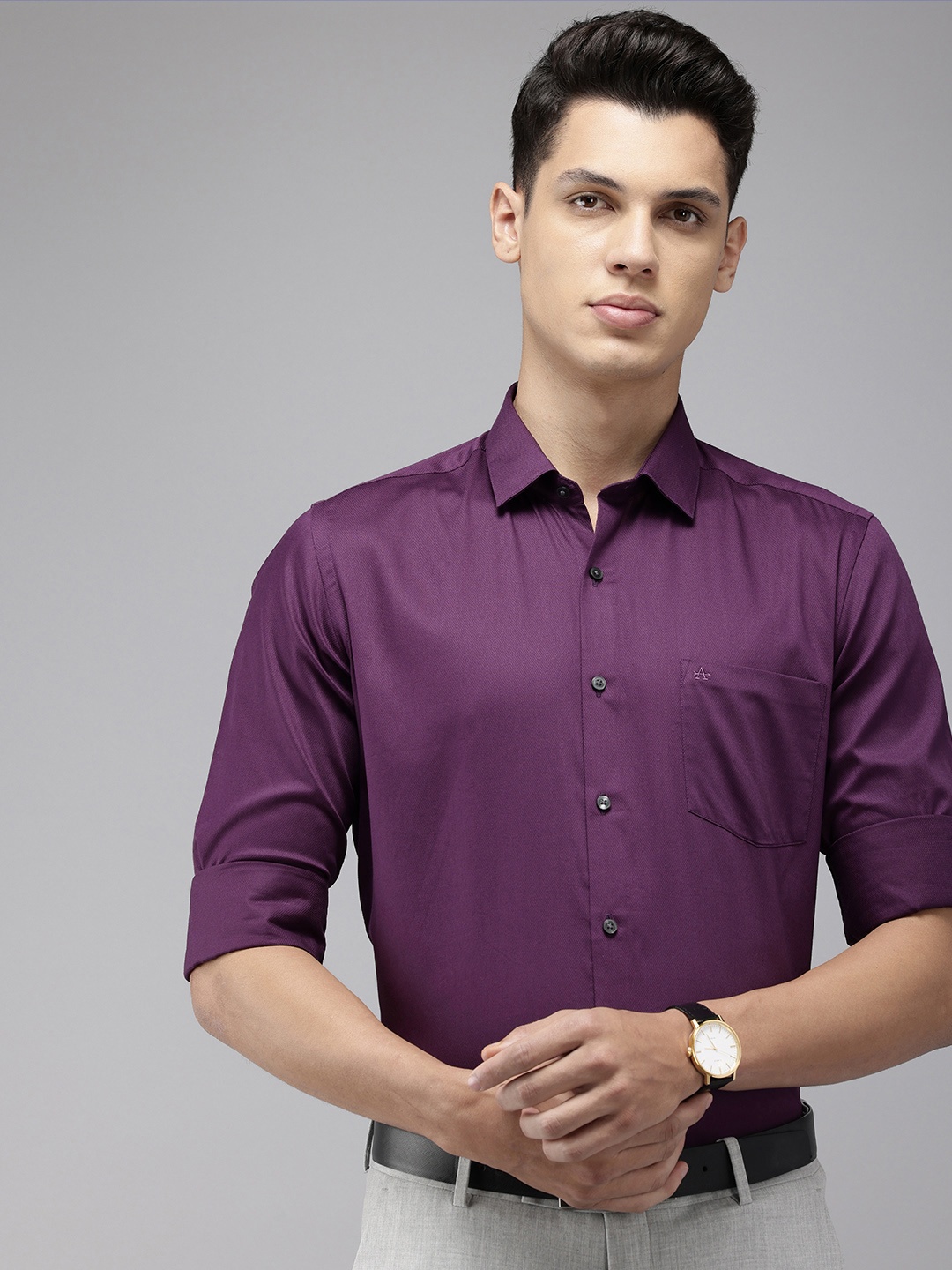 

Arrow Manhattan Slim Fit Opaque Pure Cotton Formal Shirt, Purple