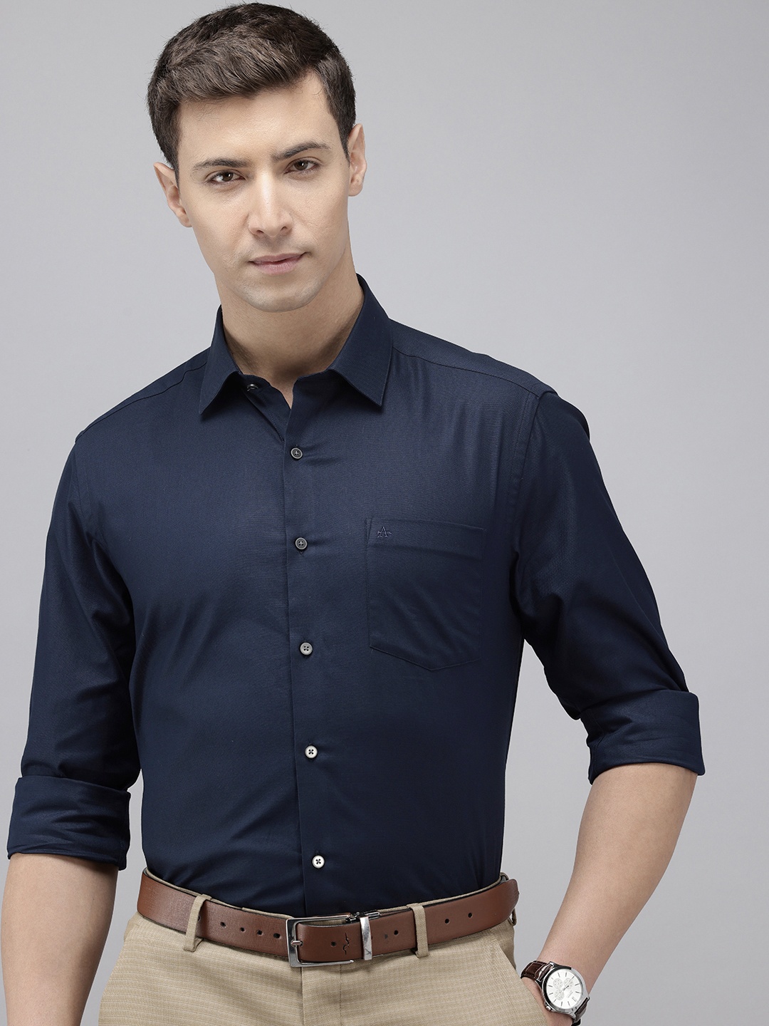 

Arrow Pure Cotton Manhattan Slim Fit Opaque Formal Shirt, Navy blue