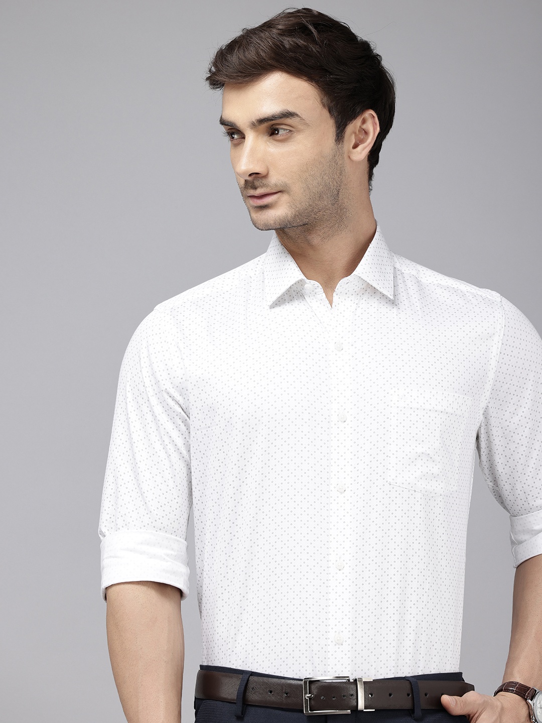 

Arrow Pure Cotton Manhattan Slim Fit Opaque Printed Formal Shirt, White