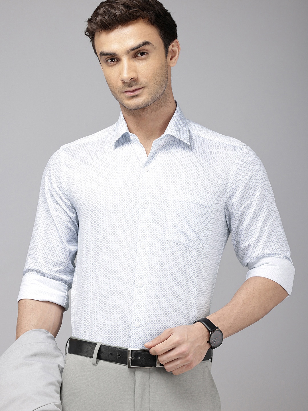 

Arrow Pure Cotton Manhattan Slim Fit Opaque Printed Formal Shirt, White