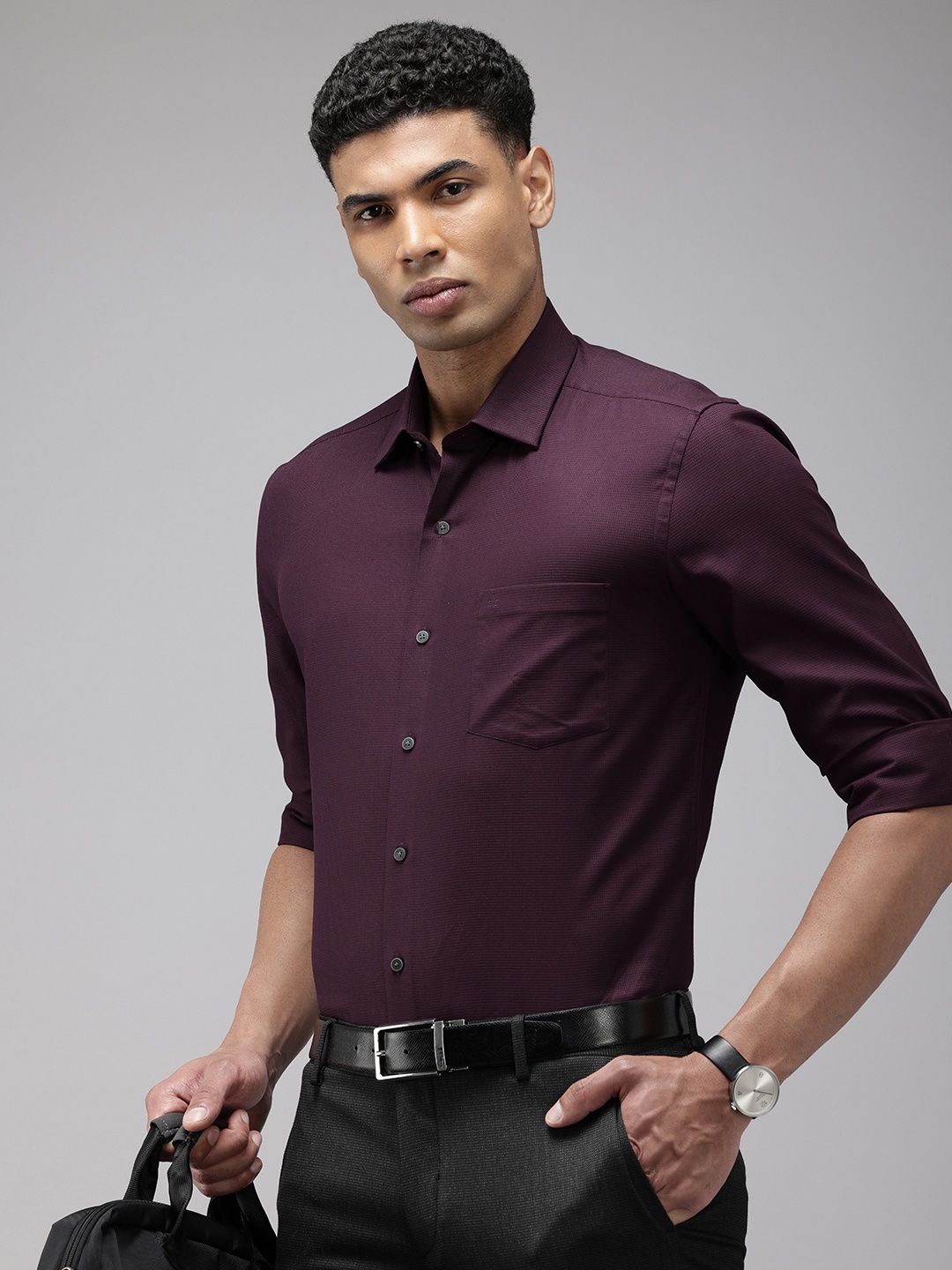 

Arrow Self Design Manhattan Slim Fit Opaque Pure Cotton Formal Shirt, Purple