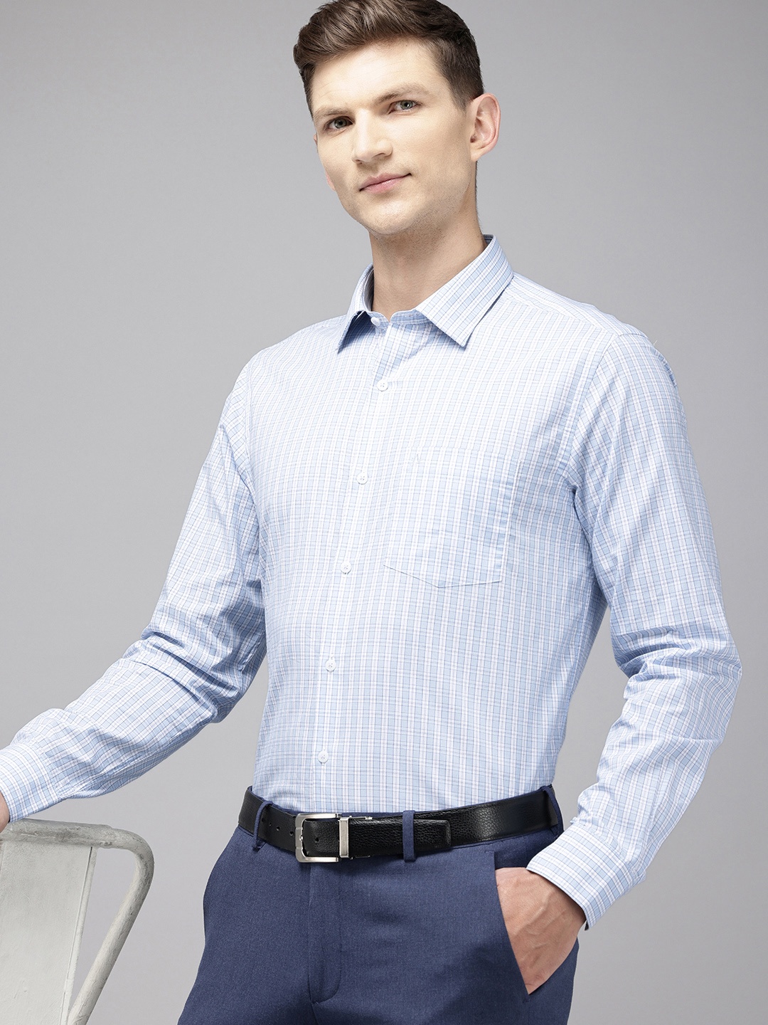 

Arrow Pure Cotton Manhattan Slim Fit Opaque Checked Formal Shirt, Blue