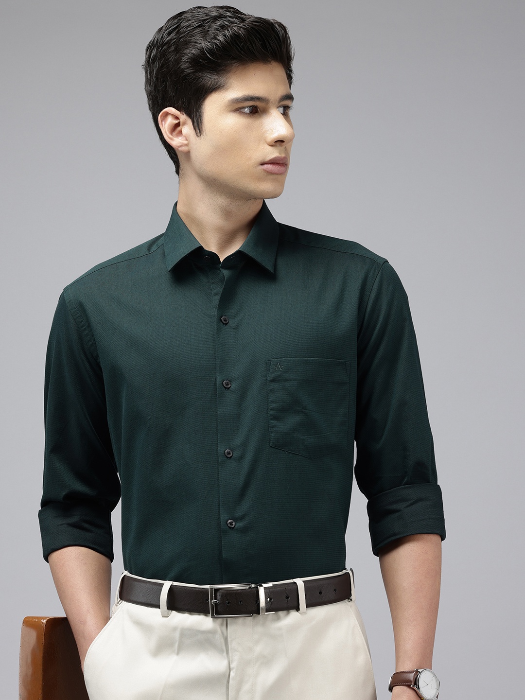 

Arrow Pure Cotton Manhattan Slim Fit Opaque Formal Shirt, Green