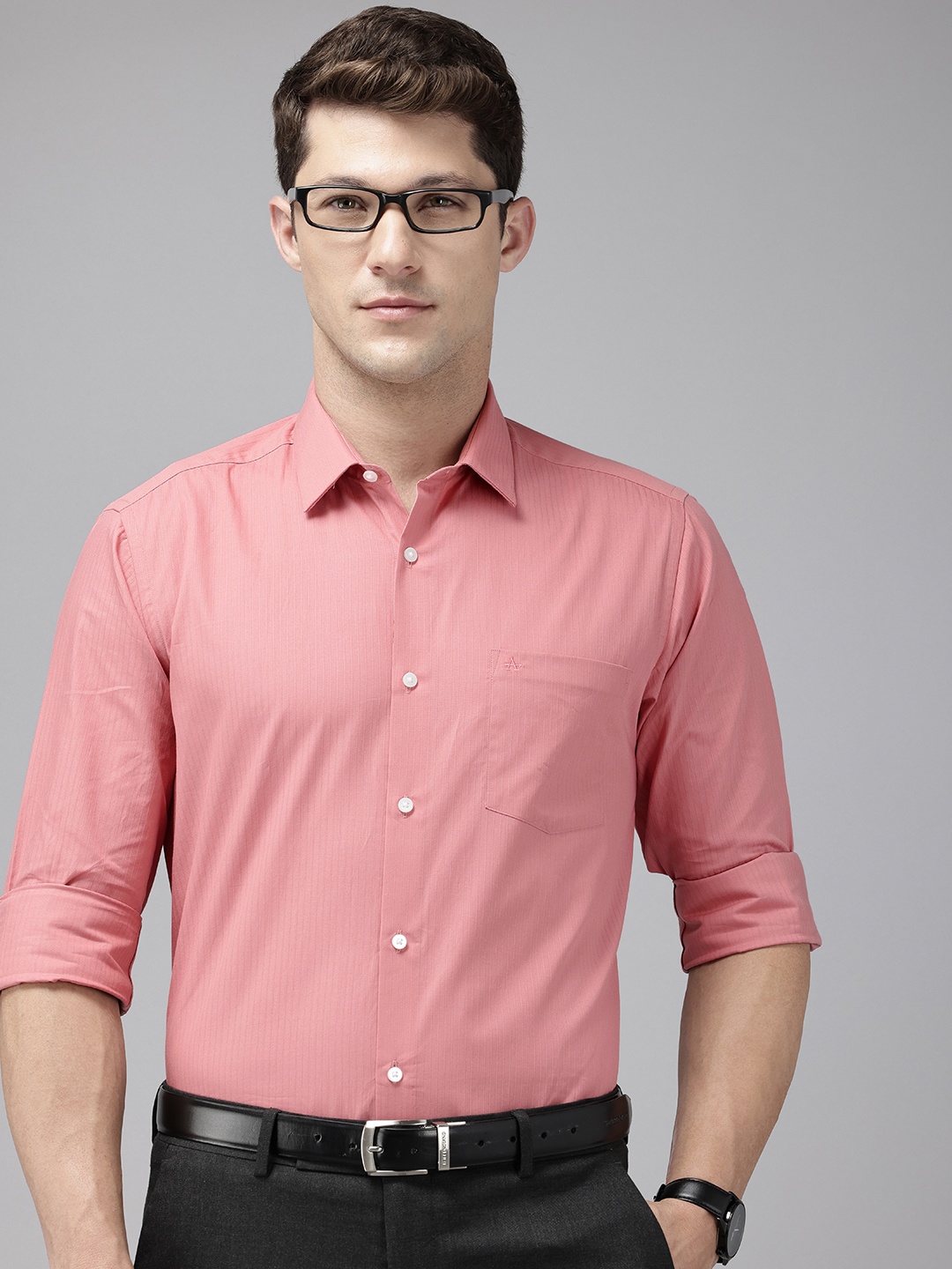 

Arrow Manhattan Slim Fit Self Striped Pure Cotton Formal Shirt, Pink