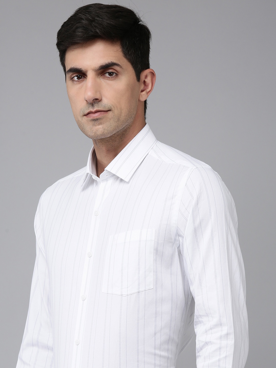 

Arrow Pure Cotton Manhattan Slim Fit Opaque Striped Formal Shirt, White