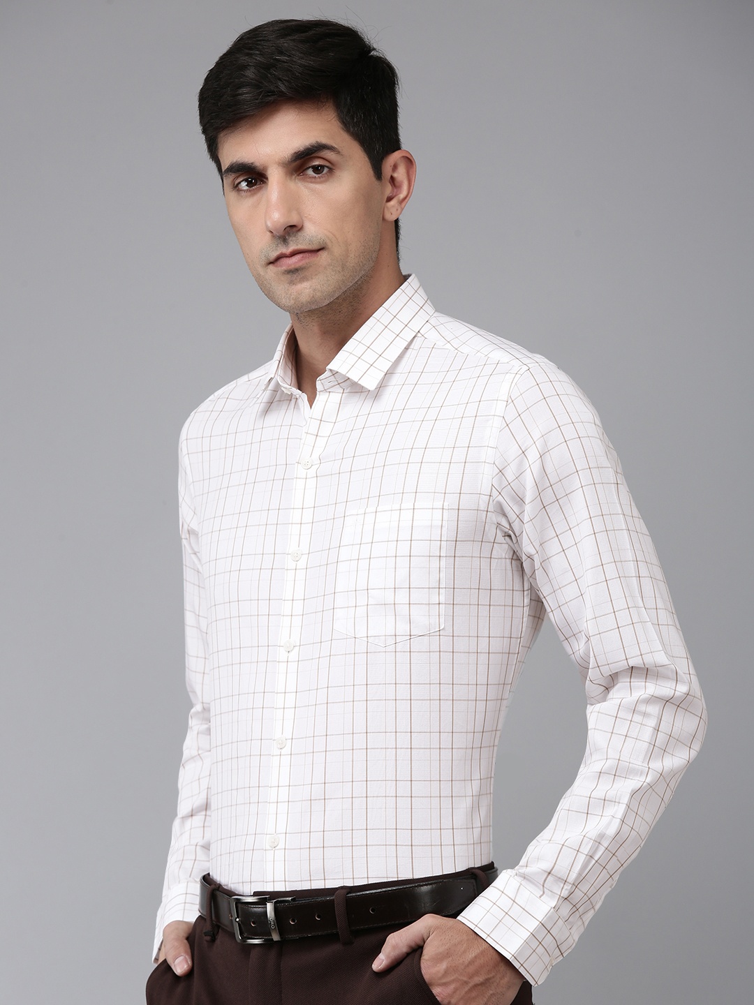 

Arrow Manhattan Slim Fit Checked Pure Cotton Formal Shirt, White