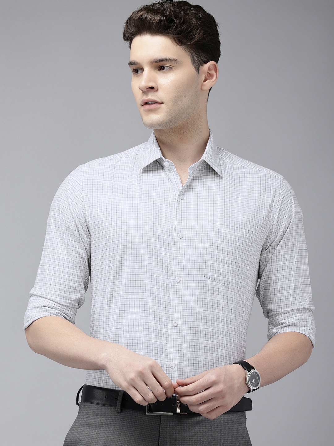 

Arrow Manhattan Slim Fit Checked Pure Cotton Formal Shirt, White