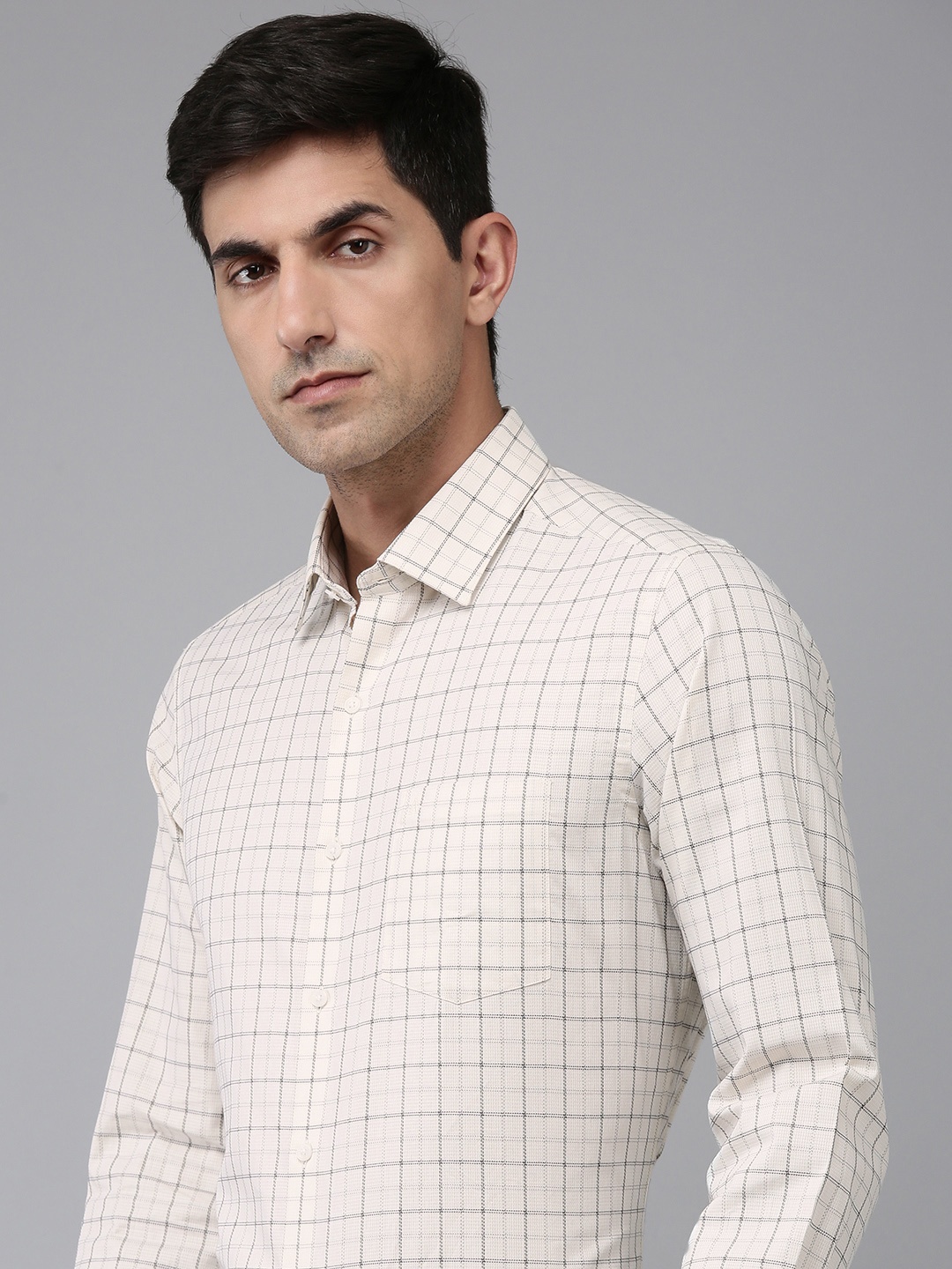 

Arrow Pure Cotton Manhattan Slim Fit Checked Formal Shirt, Beige