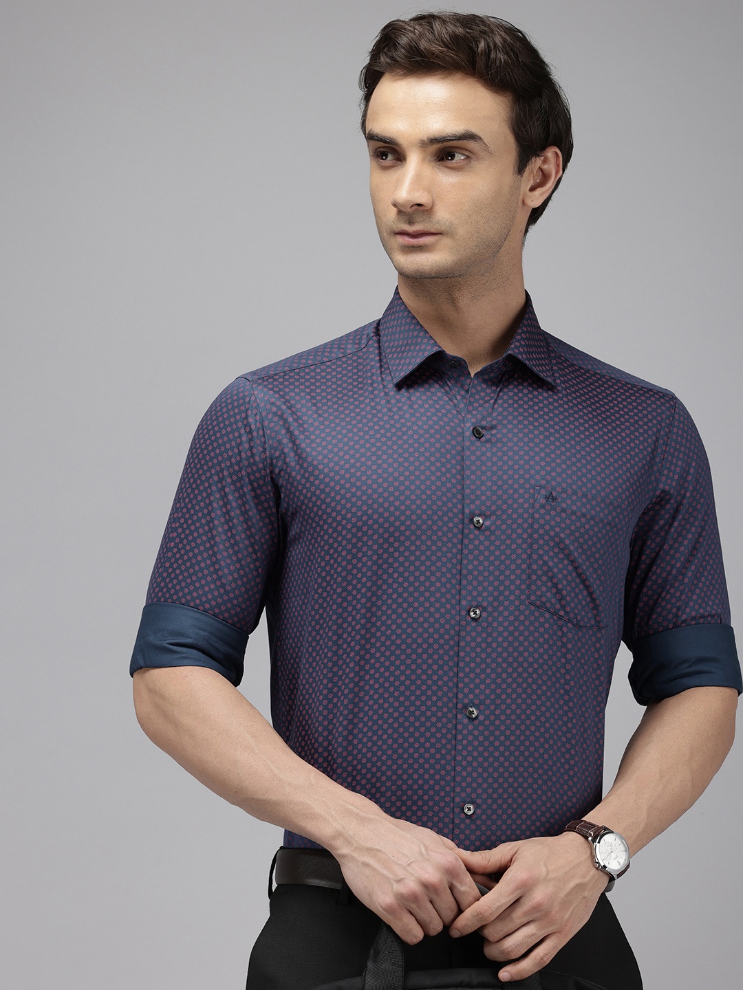 

Arrow Manhattan Slim Fit Floral Printed Pure Cotton Formal Shirt, Navy blue