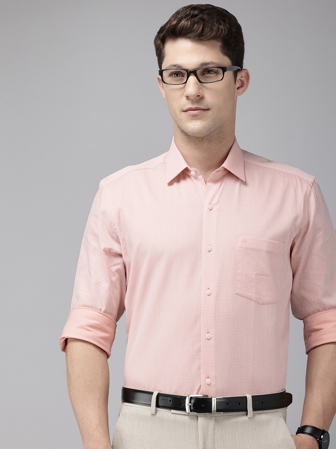 

Arrow Self Design Manhattan Slim Fit Opaque Pure Cotton Formal Shirt, Pink