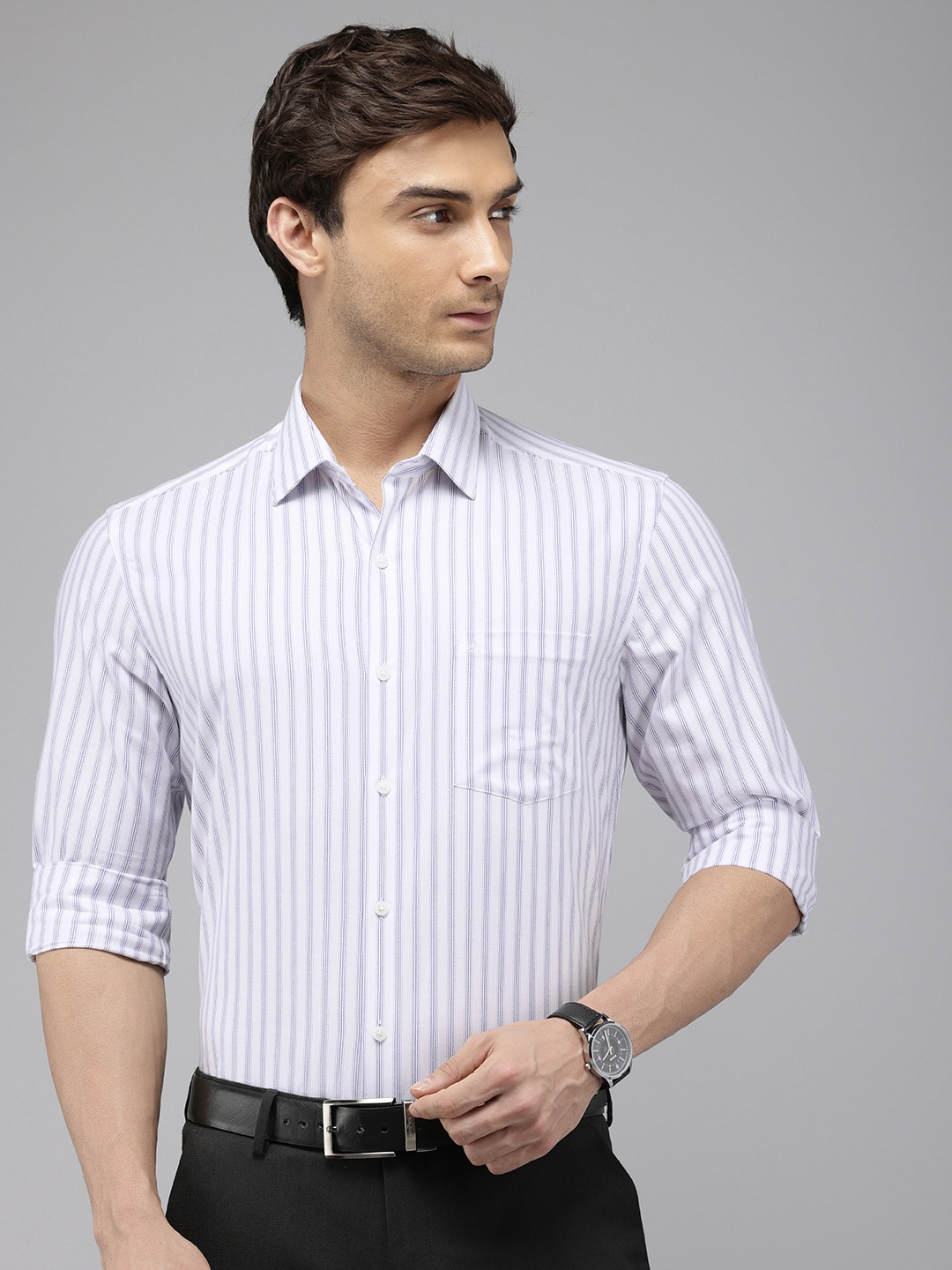 

Arrow Pure Cotton Manhattan Slim Fit Opaque Striped Formal Shirt, White