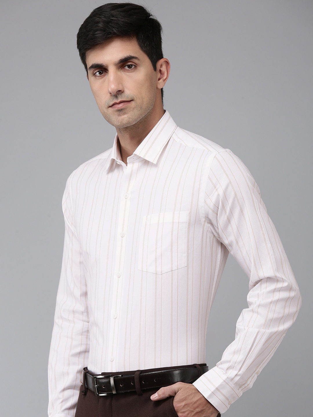 

Arrow Pure Cotton Manhattan Slim Fit Striped Formal Shirt, White