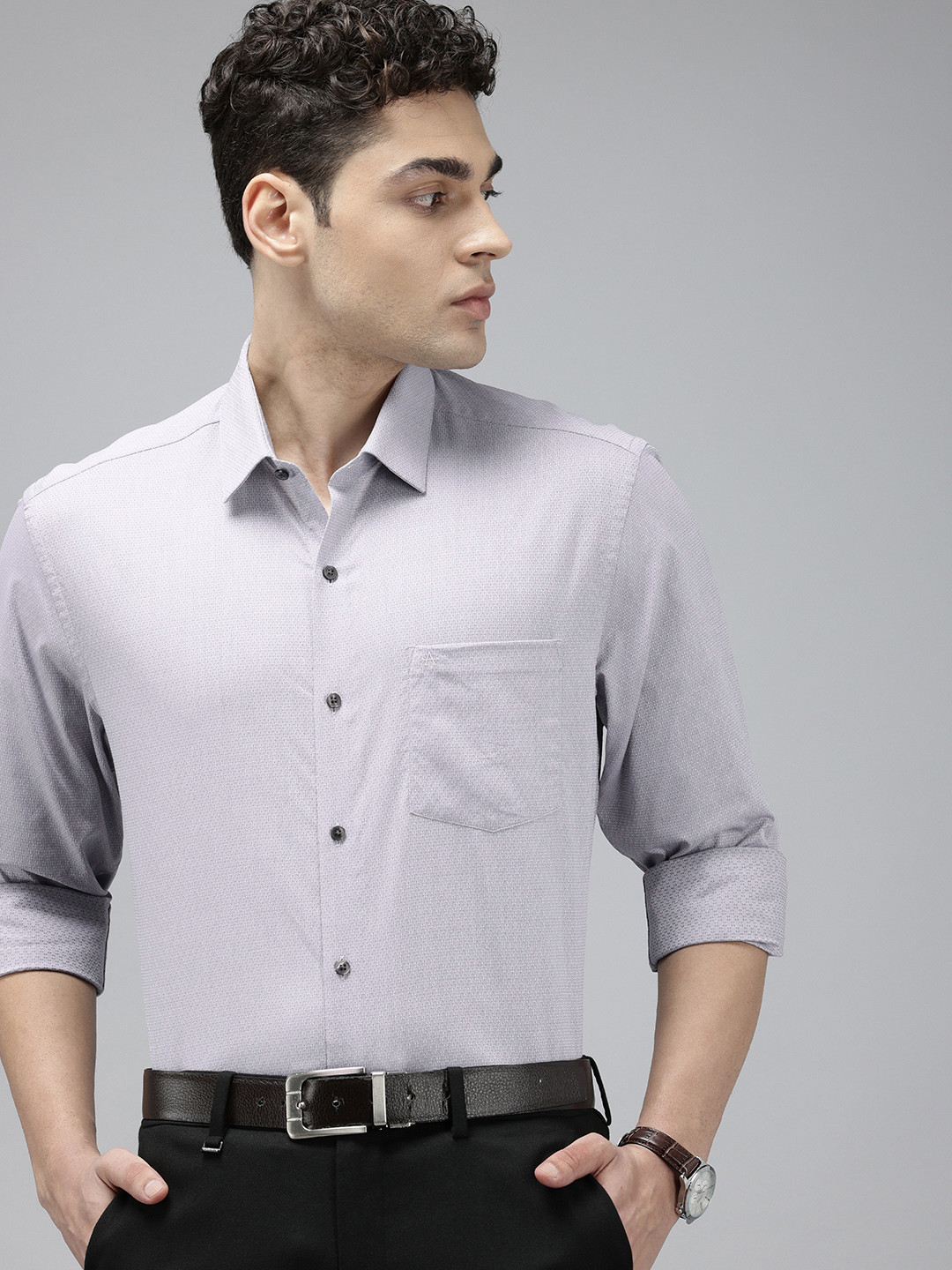 

Arrow Pure Cotton Manhattan Slim Fit Self Design Textured Formal Shirt, Grey