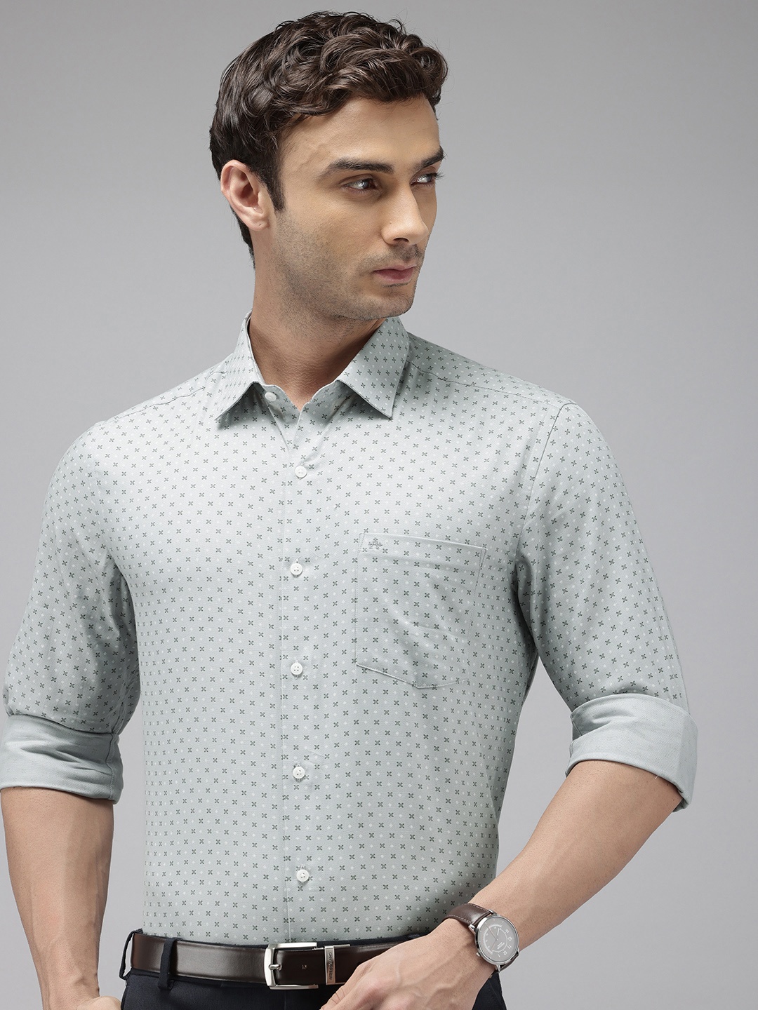 

Arrow Pure Cotton Self Design Textured Manhattan Slim Fit Opaque Formal Shirt, Grey