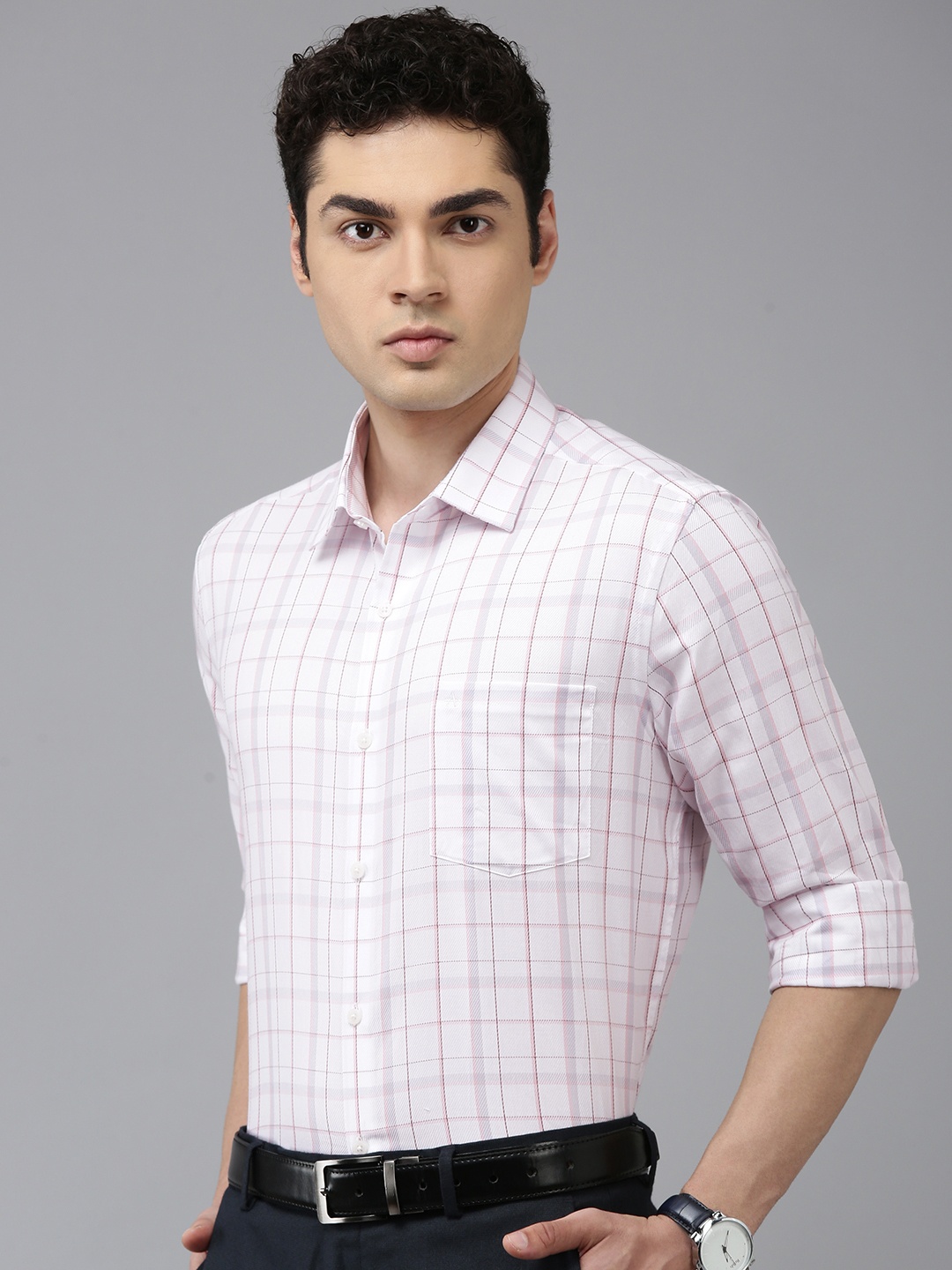 

Arrow Pure Cotton Manhattan Slim Fit Opaque Checked Formal Shirt, White
