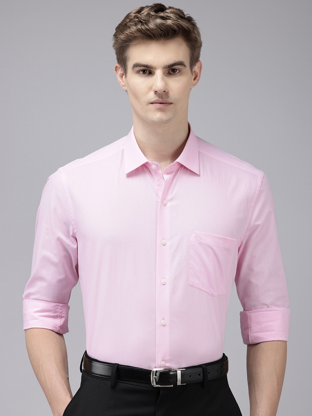 

Arrow Manhattan Slim Fit Textured Self Design Pure Cotton Formal Shirt, Pink