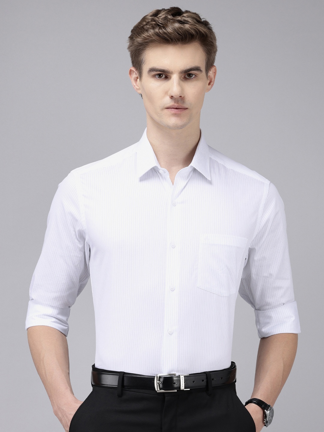 

Arrow Manhattan Slim Fit Opaque Striped Pure Cotton Formal Shirt, White