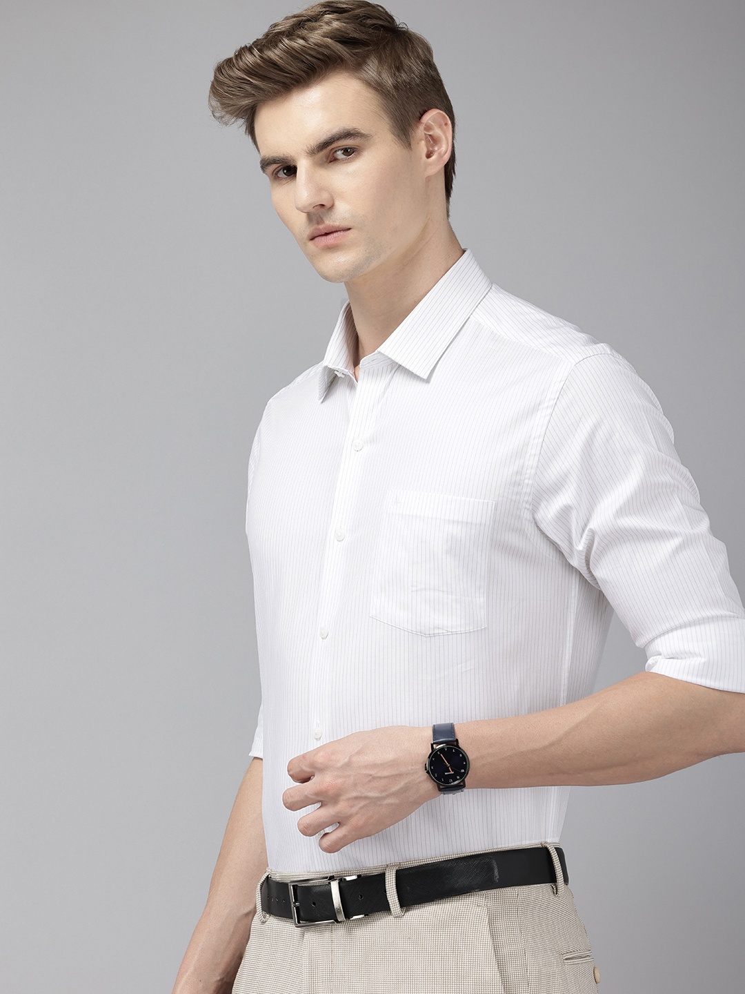 

Arrow Manhattan Slim Fit Vertical Stripes Pure Cotton Formal Shirt, White