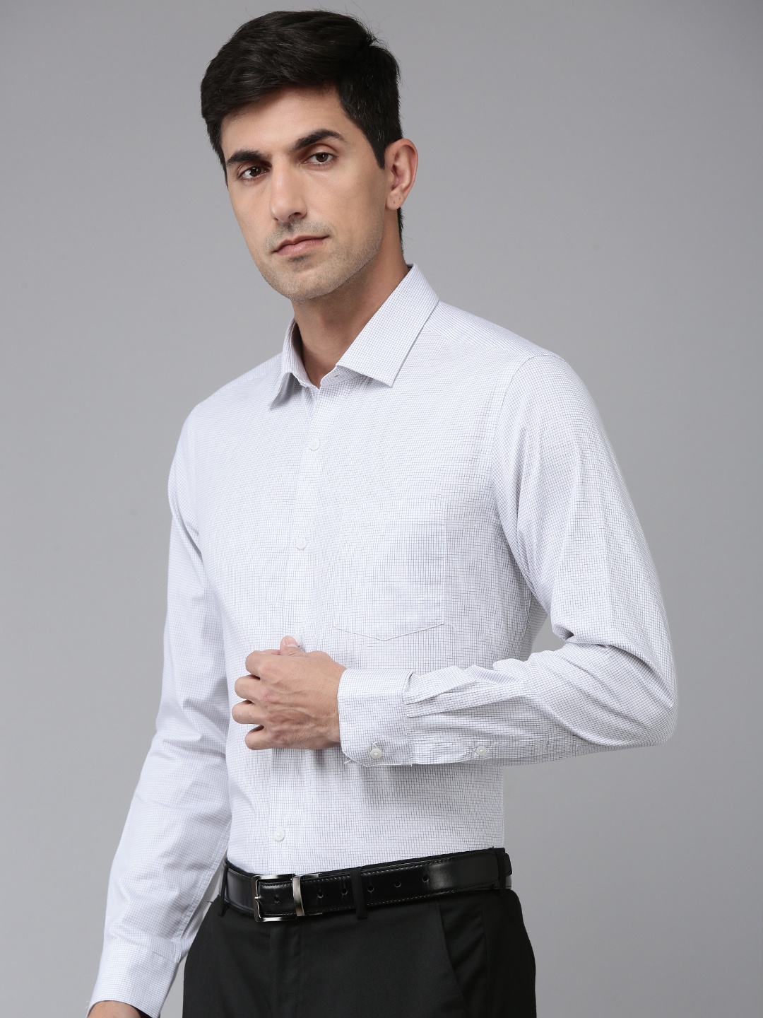 

Arrow Pure Cotton Manhattan Slim Fit Micro Checks Opaque Formal Shirt, Grey