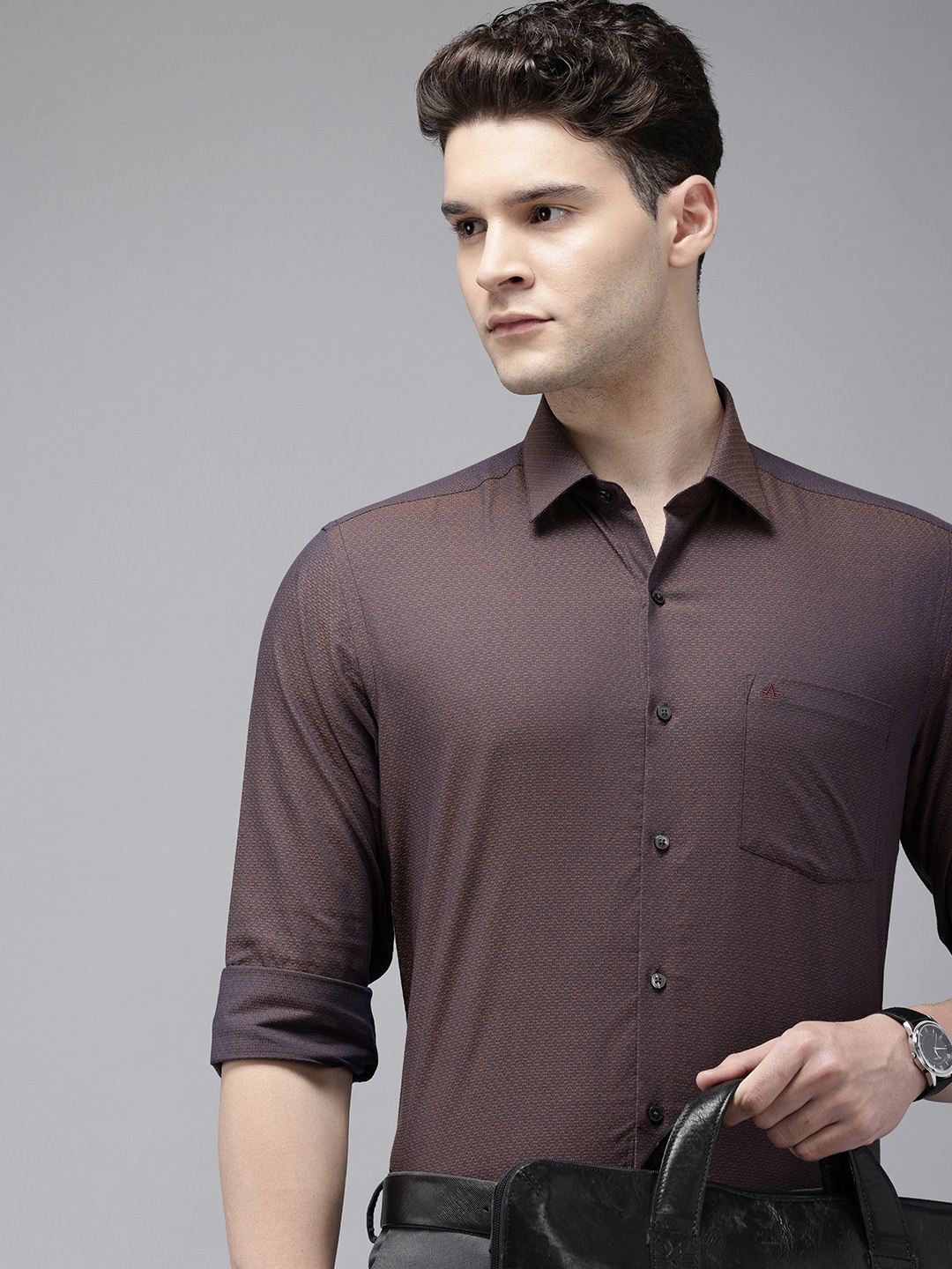

Arrow Manhattan Slim Fit Textured Self Design Pure Cotton Formal Shirt, Purple